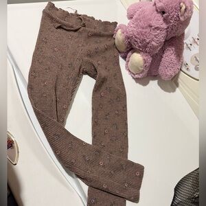 Zara Taupe soft Ribbed Leggings with Floral Design